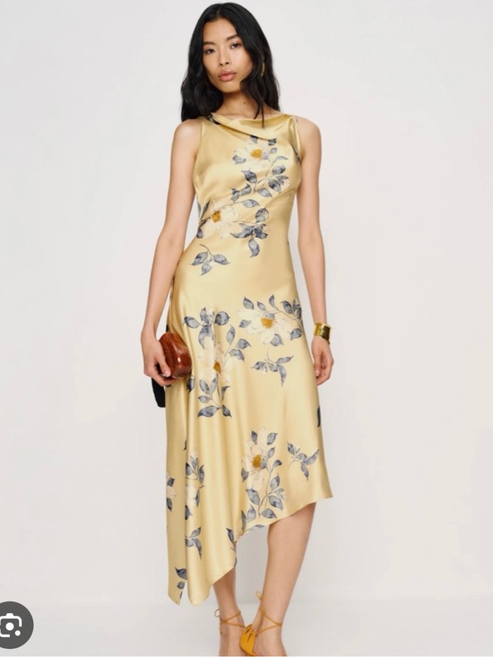 Reformation Dresses & Skirts - Reformation Scotia Yellow Floral Asymmetrical Slip Dress